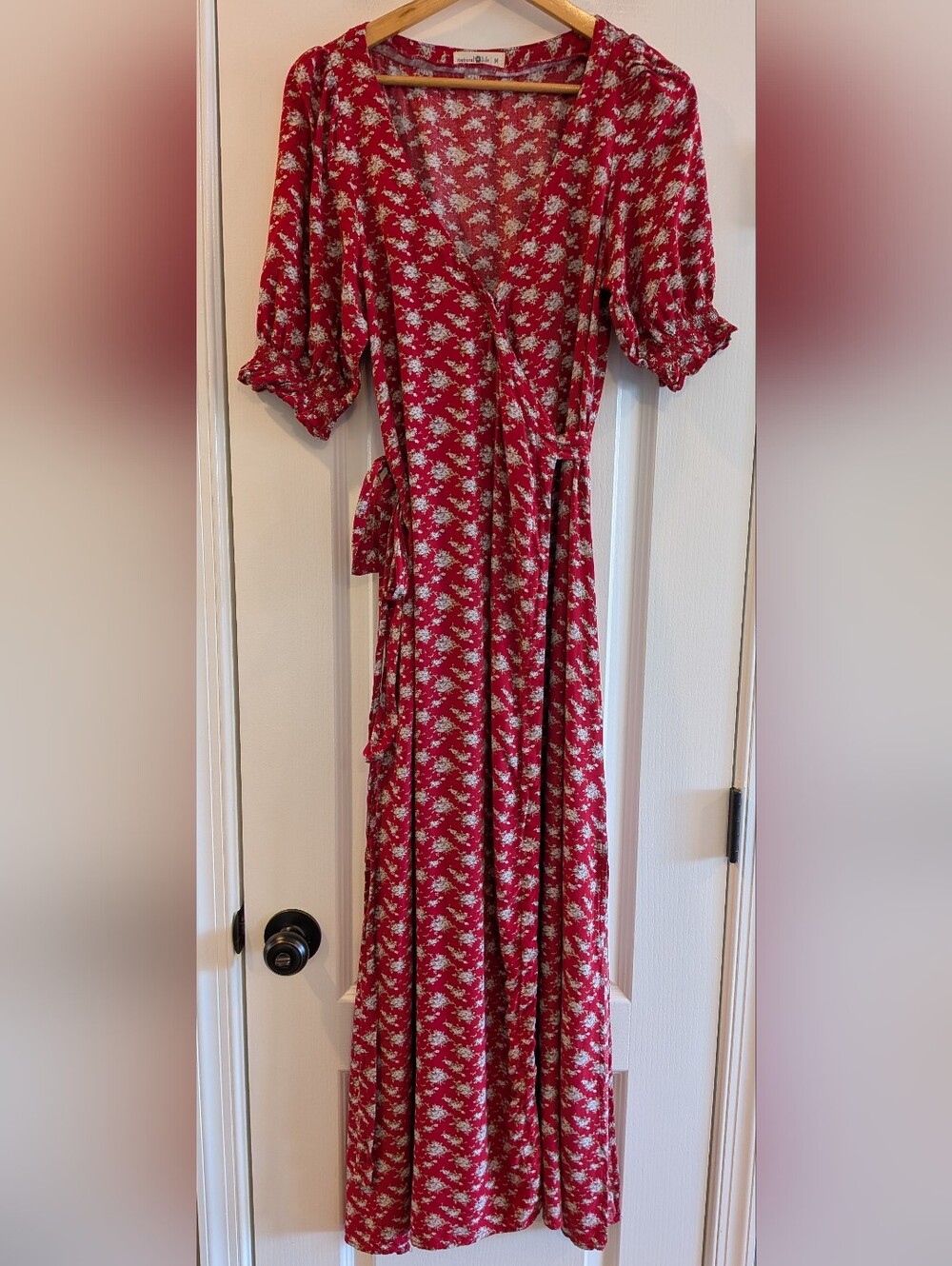 Natural Life Sophia Ditsy Floral Wrap Maxi Dress Red Country Cottagecore Size M - Picture 3 of 15